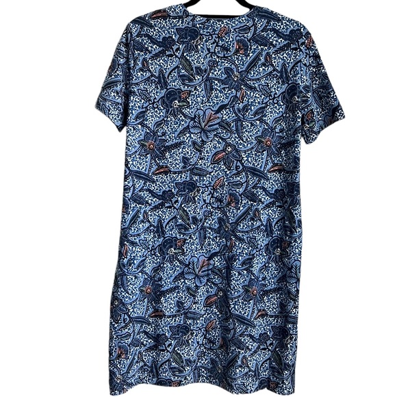 Tory Burch Floral Drawstring Cotton Dress Blue Haven - Picture 4 of 13